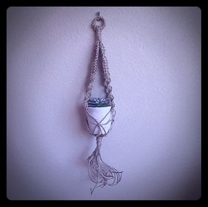 Hemp Macrame plant hanger/ with succulent.